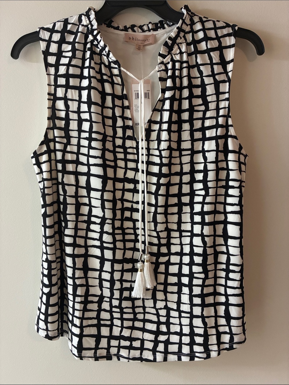 Philosophy Black and White Grid Tassel Cami